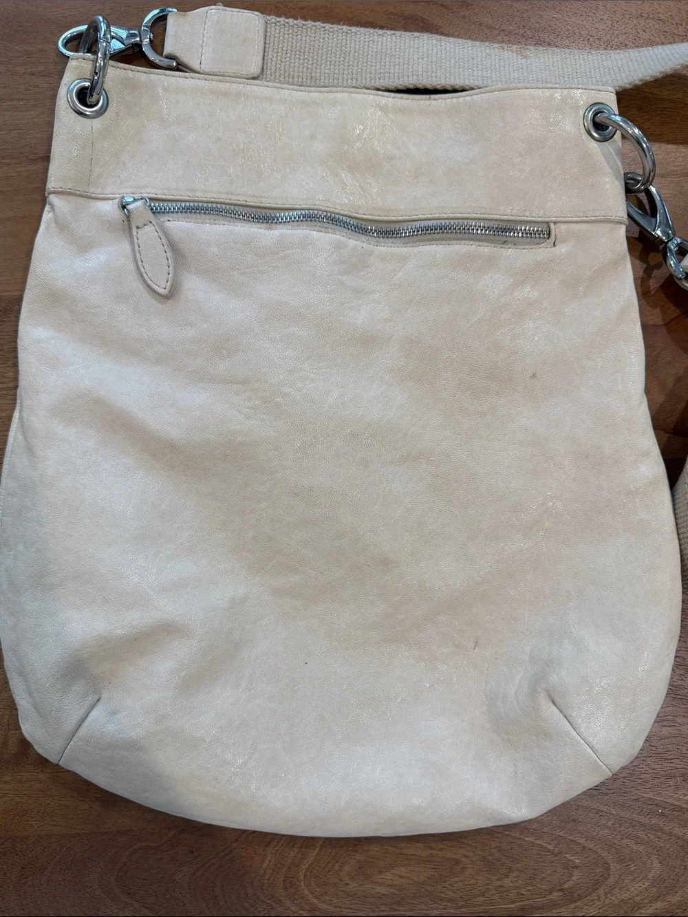 Marco Buggiani Cream Leather Crossbody Hobo Bag w/ Canvas Strap *Made in Italy*
